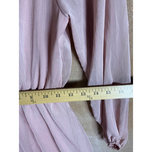 Light Pink Smocked Off Shoulder Ruffle Hem Dress Long Sleeve Boho Chic - Picture 4 of 7